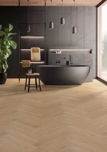 Floer Hybrid Laminat Fischgrät boden Sandgrau Eiche stimmungsbild